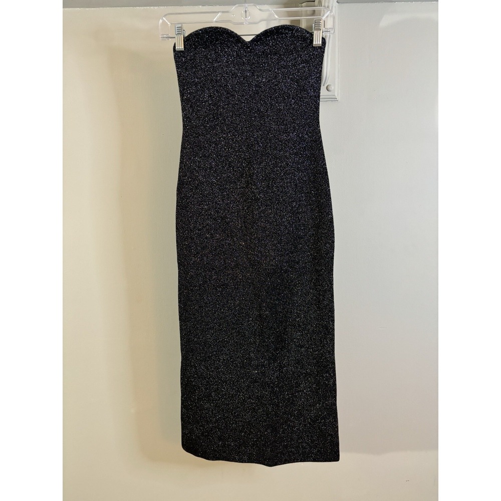 NWT ABERCROMBIE & FITCH Navy Silver Knit Strapless Midi Dress S Petite Holiday
